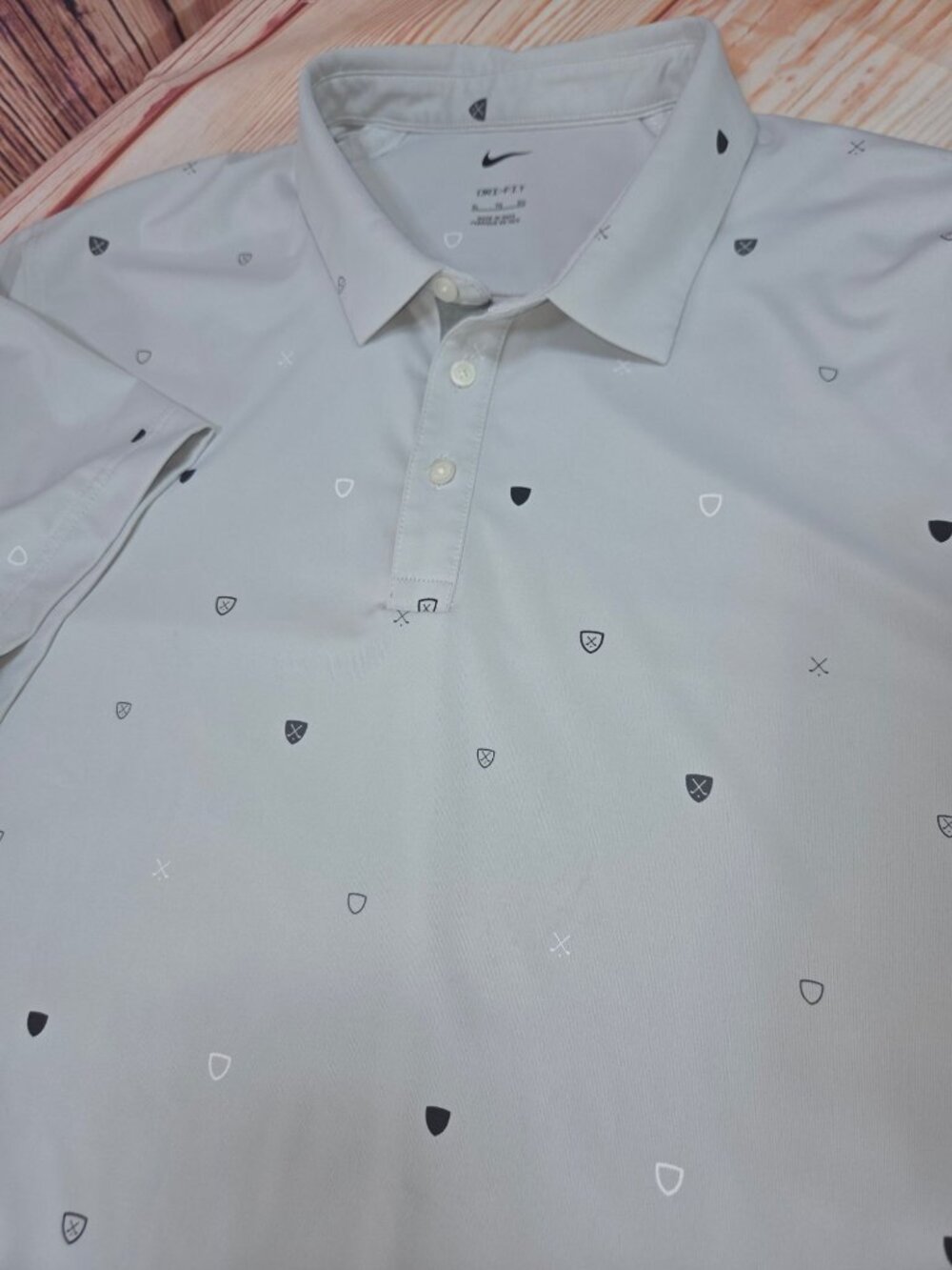 Nike Mens Dri-Fit Light Gray Geometric Pattern Polo Shirt XL